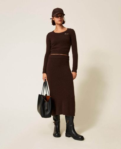 Angora blend jumper with brooch