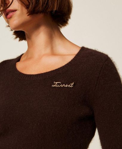 Angora blend jumper with brooch