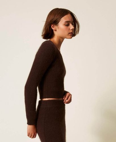 Angora blend jumper with brooch