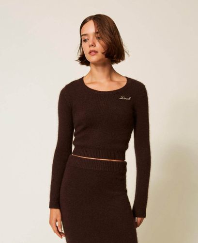 Angora blend jumper with brooch