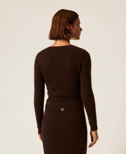 Angora blend jumper with brooch