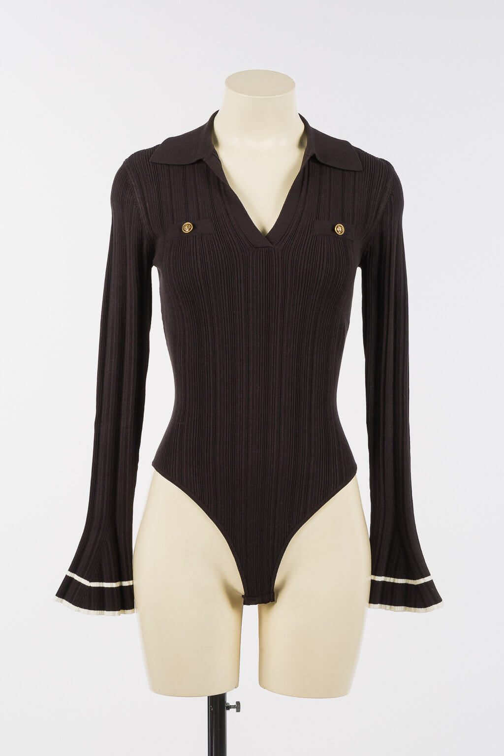 KNITTED BODY BICOLOR BLACK CHOCOLATE/SNOW