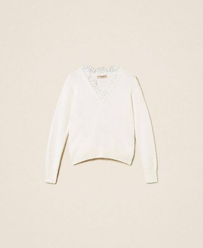 Angora blend jumper with lace