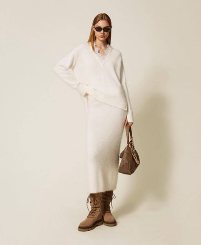 Angora blend jumper with lace