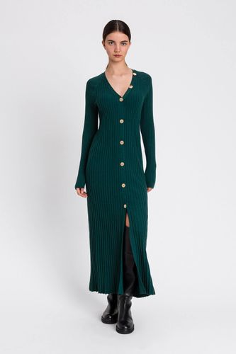 Long wool blend rib knit cardigan dress