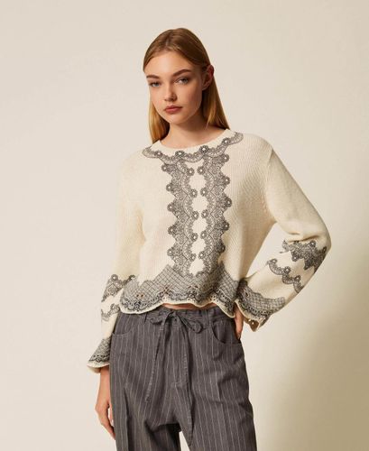 Wool blend jumper with placed print