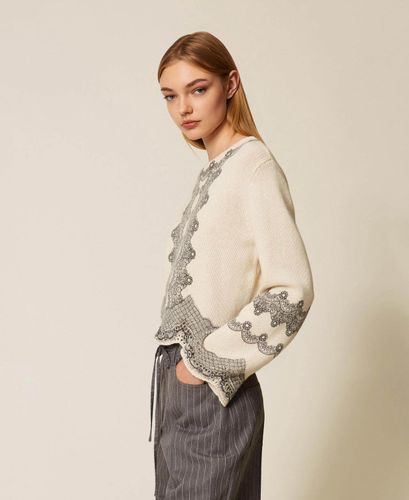 Wool blend jumper with placed print