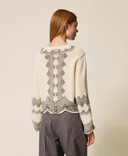 Wool blend jumper with placed print