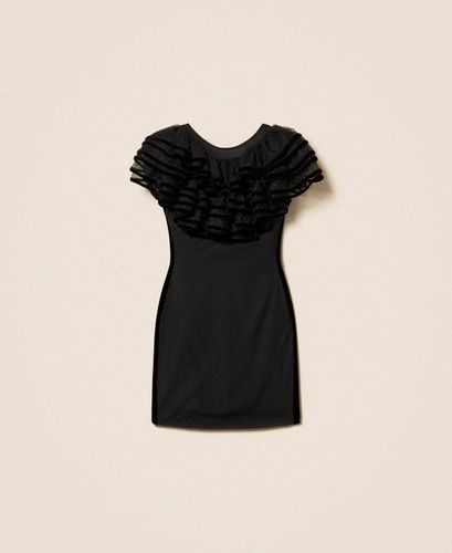 Plumetis tulle short dress with ruffle