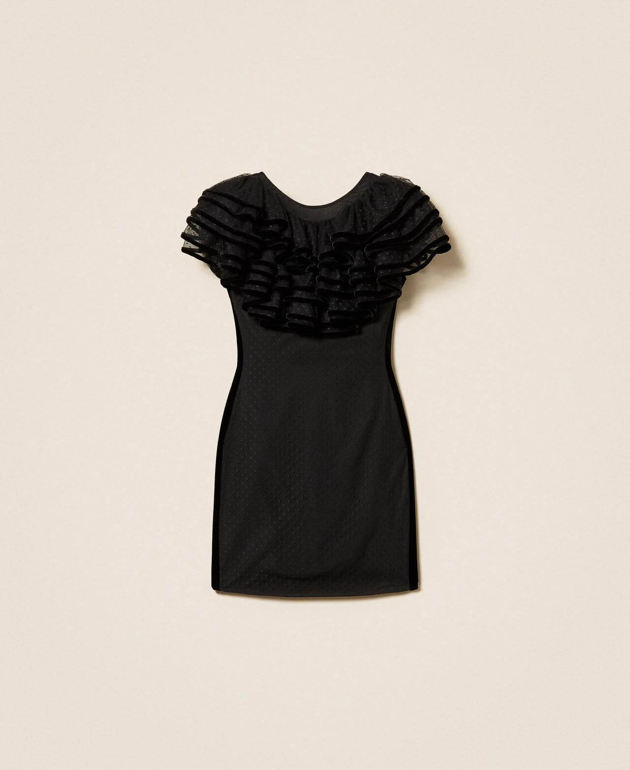Plumetis tulle short dress with ruffle