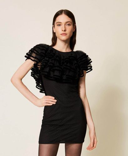 Plumetis tulle short dress with ruffle