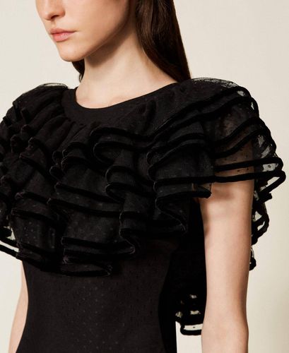 Plumetis tulle short dress with ruffle