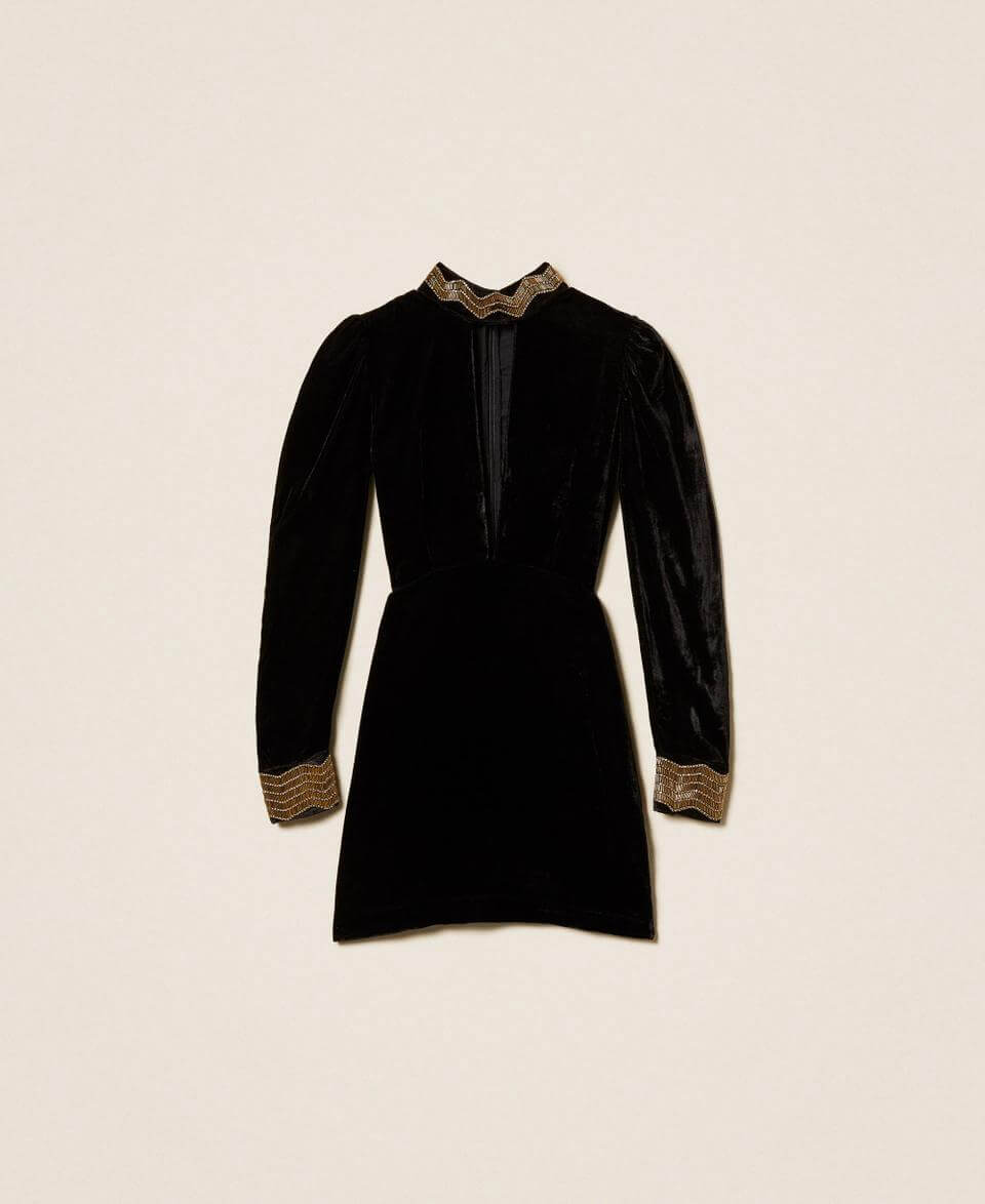 Short velvet dress with embroidery