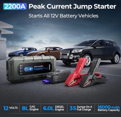 בוסטר התנעה לרכב עם סוללת גיבוי ופנס Topdon V2200Plus