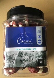 צנצנת חטיפי כנען מקלות ברווז ודג קוד לכלב 400 גרם