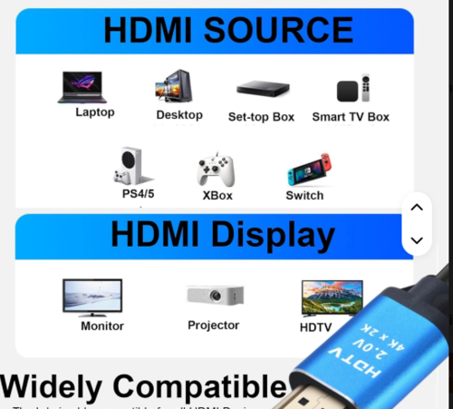 כבל HDMI 2.0 זכר לזכר באורך 3 מטר 19+1, תומך 2.0V, 4K 60 הרץ, 60 פריימים לשנייה, UHD Ultra HD, HDCP 2.2, כבל HDMI לטלוויזיה HD, מחשב נייד, PS5