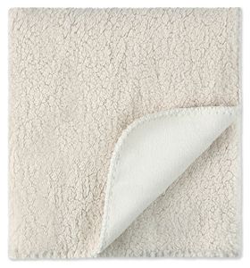 שמיכת פופי דו-צדדית רכה ונעימה לעריסה, לול או מיטת תינוק 100 על 75 ס"מ - בז/לבן