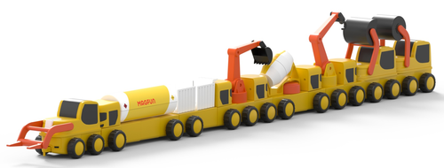 Magnetix Trucks ערכת 52 חלקים: משאיות עבודה מגנטיות מודולריות – בנה, פרק וצור ללא גבולות!