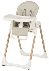 כסא אוכל לילדים Delicious בריפוד דמוי עור ומסגרת דמוי עץ, מצבי שכיבה וגובה - אפור