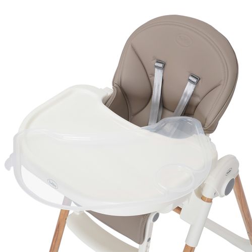 כסא אוכל לילדים Delicious בריפוד דמוי עור ומסגרת דמוי עץ, מצבי שכיבה וגובה - אפור