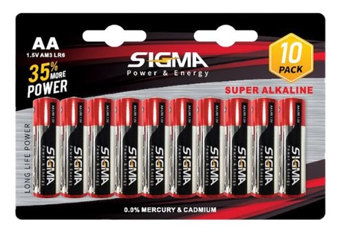 10 סוללות Sigma Super Alkaline AA LR6