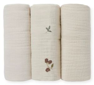 סט 3 מיני חיתולי טטרה מעוצבים 100% כותנה טטרא - שמנת / תותי עץ