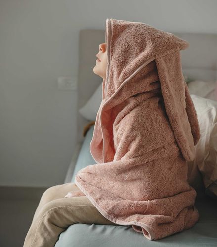 מגבת רחצה עם כובע קפוצ'ון 100% כותנה ואזניים לקשירה - תכלת SKY