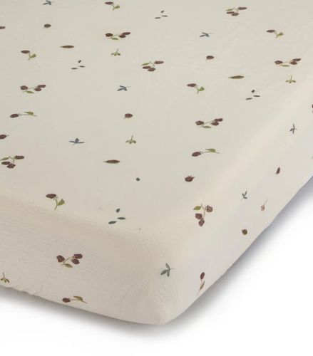 סדין מעוצב לעגלת תינוק 100% כותנה טטרא - שמנת / תותי עץ