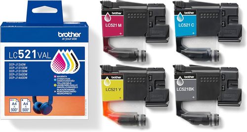 סט 4 ראשי דיו מקורי brother lc521 bk/c/m/y