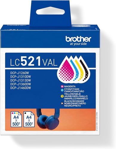סט 4 ראשי דיו מקורי brother lc521 bk/c/m/y