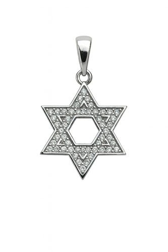 תליון מגן דוד זהב לבן 14K משובץ זרקונים
