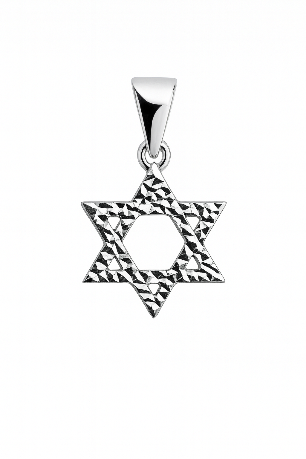 תליון מגן דוד זהב לבן 14K בחיתוכי לייזר
