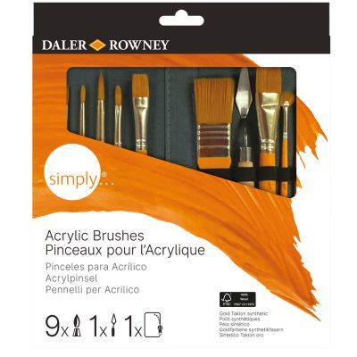 סט 9 מכחולים ושפכטל לאקריליק בקלמר Daler Rowney Simply