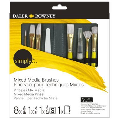 סט 9 מכחולים למיקס מדיה ושפכטל בקלמר Daler Rowney Simply
