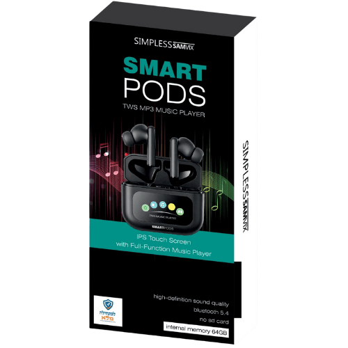 אוזניות אלחוטיות עם נגן MP3 מובנה צבע שחור Samvix SmartPods 64GB