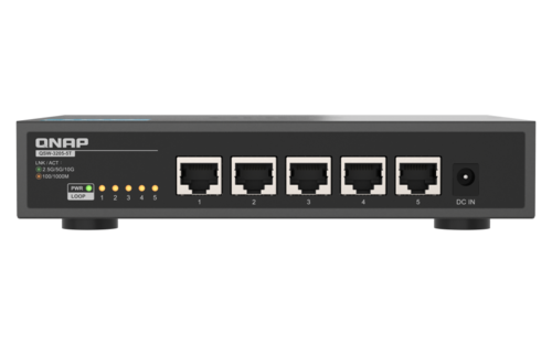 QNAP QSW-3205-5T – מתג 10GbE לא מנוהל עם 5 פורטי Multi-Gig, פעולה שקטה ללא מאוורר וקיבולת מיתוג 100Gbps.