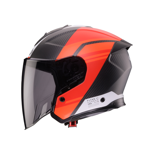 קסדת 4\3 לאופנוע CABERG FLYON 2 CARBON שחור\אדום תקן חדש 22.06