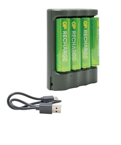 מטען 4 סוללות USB כולל 4 סוללות AA נטענות דגם GPACSB441022 מבית GP