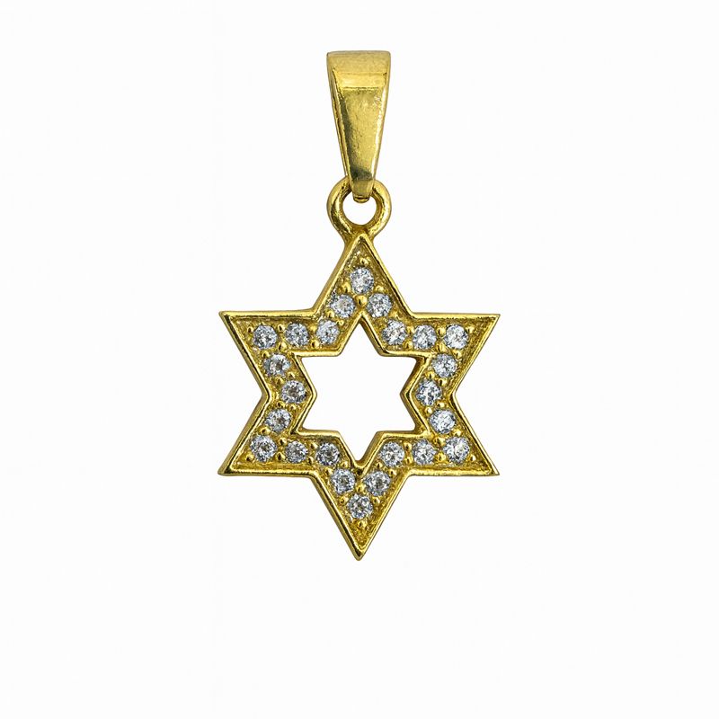 תליון מגן דוד משובץ זרקונים – זהב צהוב 14 קראט