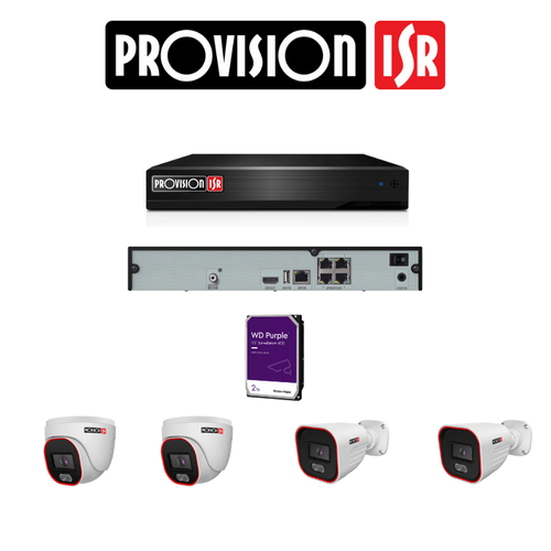 קיט מצלמות אבטחה IP 4MP - מערכת הקלטה POE מובנה + 4 מצלמות IP מבית ProVision 