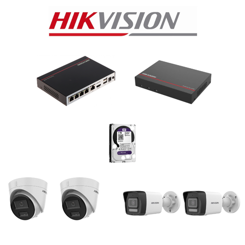 קיט מצלמות אבטחה IP - מערכת הקלטה POE מובנה + 4 מצלמות IP ColorView 4MP מבית HikVision