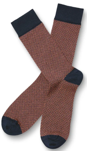 זוג גרביים - Orange And Navy Herringbone Socks