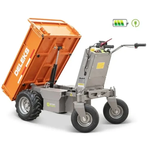 מריצה חשמלית DELEKS XE500HF עם הטענה הידראולית פתוחה, ארגז מתרומם לפינוי חומרים, פתרון מקצועי לשינוע עצים, אדמה וחומרי בנייה