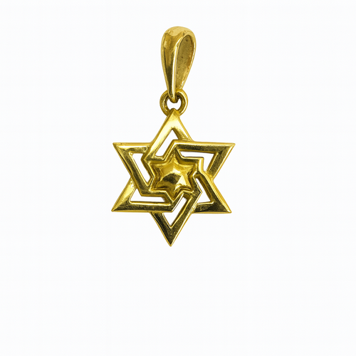 תליון מגן דוד תלת־ממדי מזהב צהוב 14 קראט