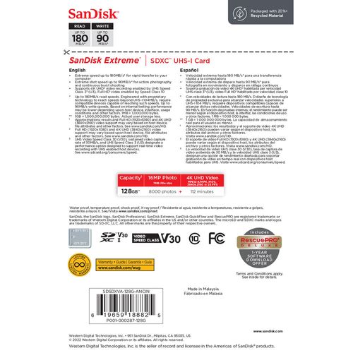 כרטיס זיכרון SanDisk 256GB Extreme UHS-I SDXC