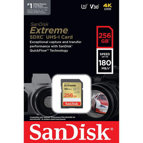 כרטיס זיכרון SanDisk 256GB Extreme UHS-I SDXC