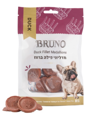 חטיף לכלב ברונו חטיף מדליוני פילה ברווז 80 גרם