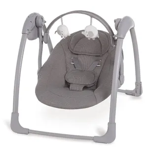 נדנדה חשמלית מתקפלת לתינוק עם 2 מצבי שכיבה, מנגינות, 5 מהירויות וקשת צעצועים - אפור