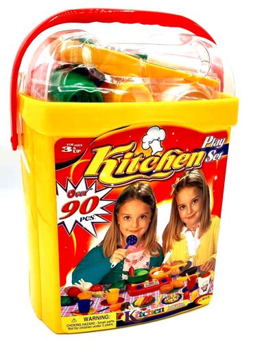 דלי פלסטיק גדול עם 90 אביזרי מטבח לילדים