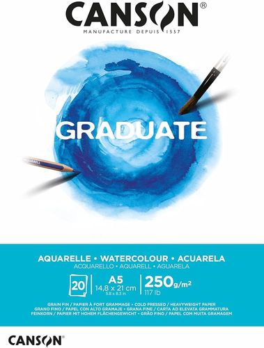 כנסון Graduate בלוק אקוורל A5 – 20 דפים, 250 גרם (חבילה של 5)